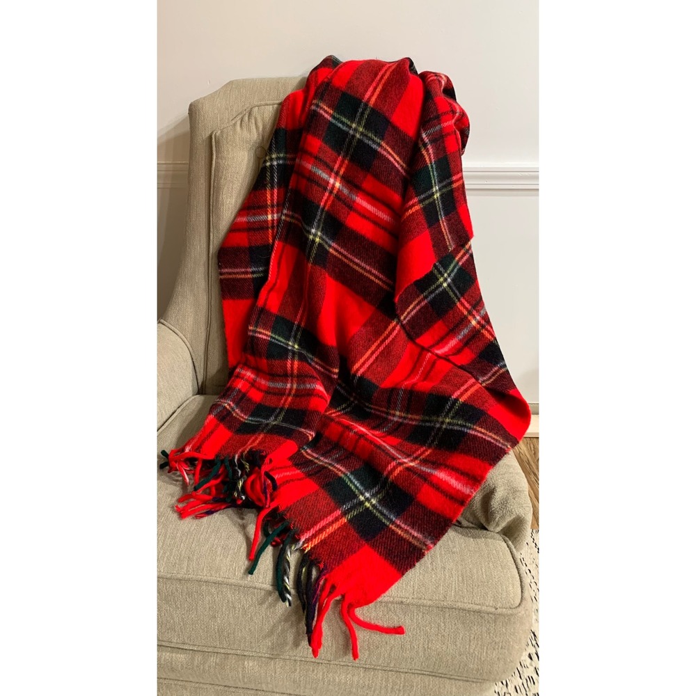 Vintage Troy Robe Red Plaid Wool Blanket Throw Fringed Retro Cottagecore 90s Y2K
